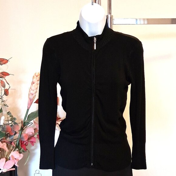 NWT Black Knit Zip-Up Open Front Cardigan Lightweight Ladies Sweater - Picture 6 of 8